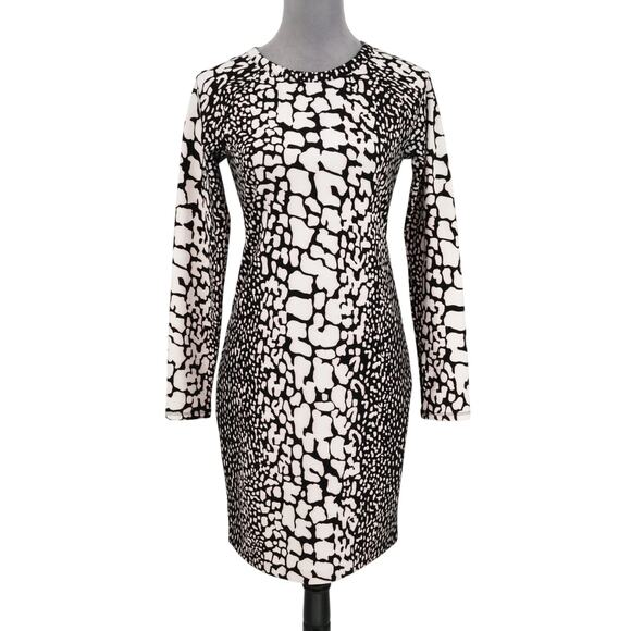 Michael Kors Dresses & Skirts - Michael Kors Dress Womens Small White Black Stretch Knit Animal Print Bodycon